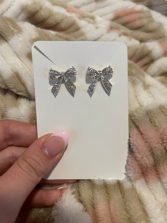 Silver bow earrings