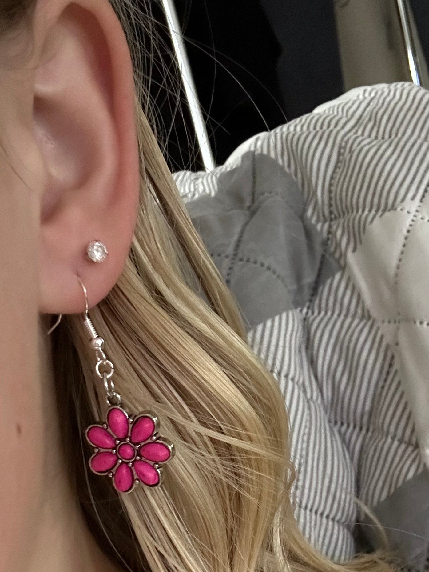 Pink flower earring