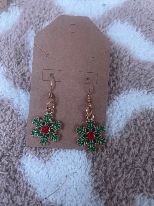Red and green snowflake earrings