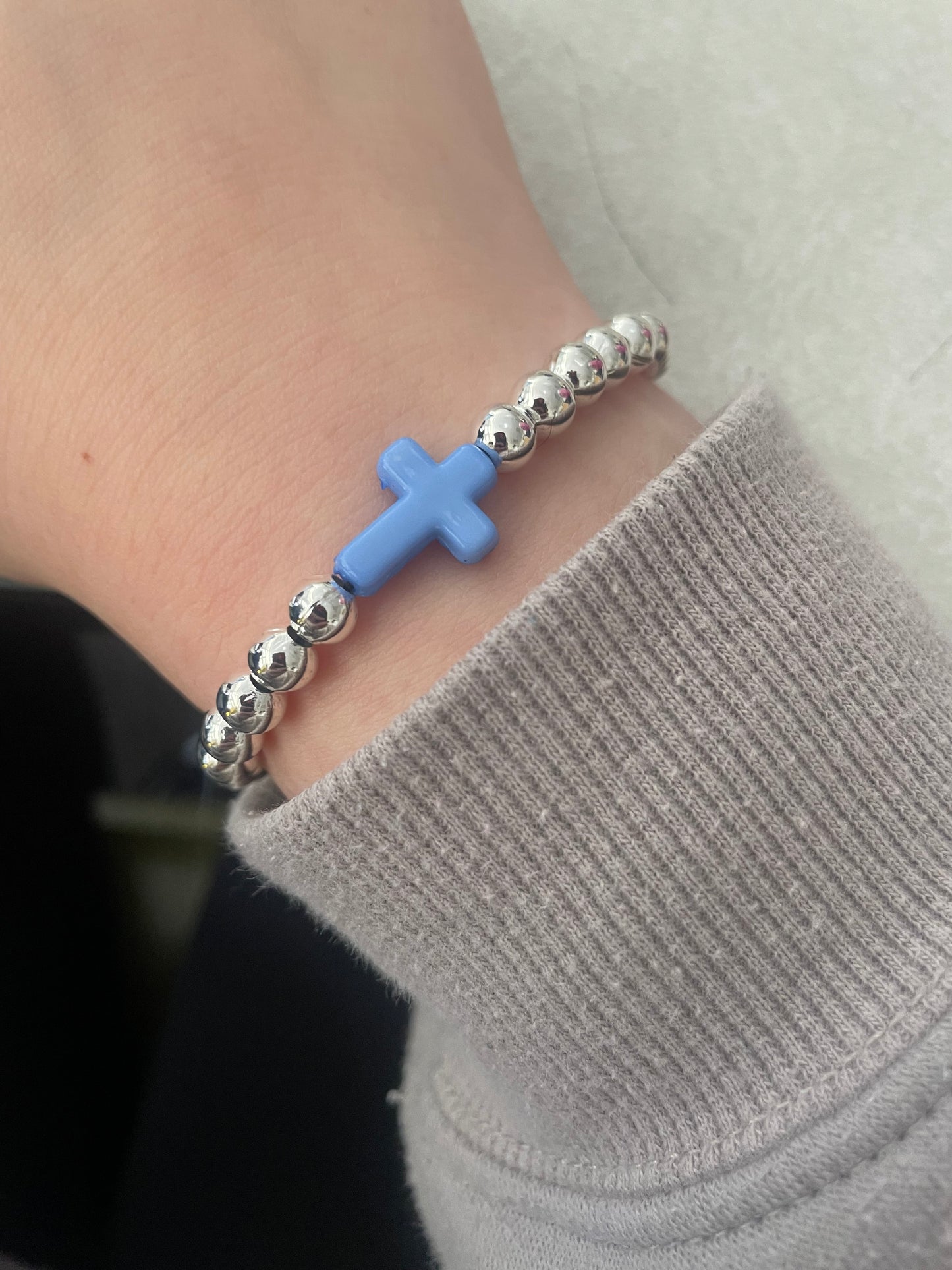 Blue cross pearl bracelet