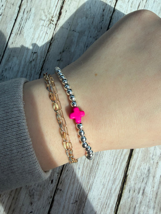Silver pink cross bracelet no tarnish