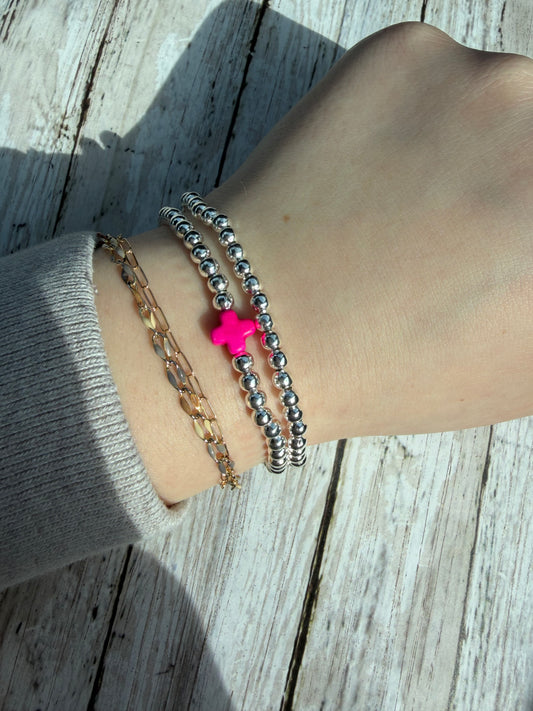 Silver pink cross non tarnish set (2)