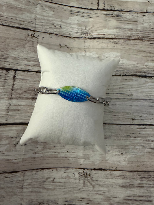 Blue blue fox lure non tarnish bracelet in silver