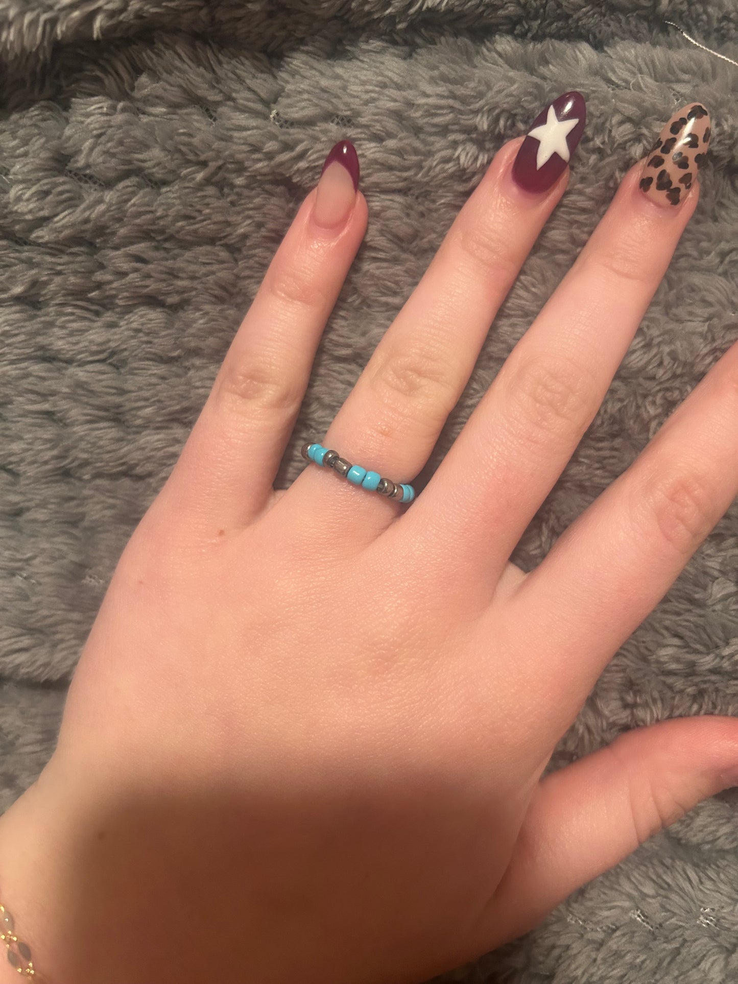 Turquoise and silver beaded ring