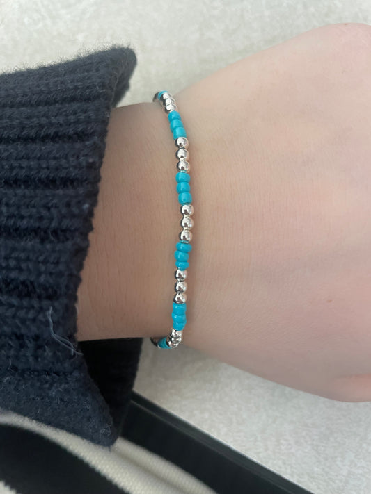 Turquoise and silver non tarnish bracelet