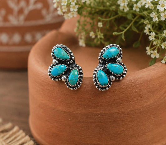 Mohave turquoise 925 sterling silver cluster earrings