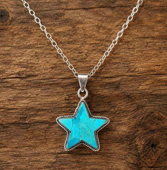 Authentic kings man turquoise star 925 silver necklace
