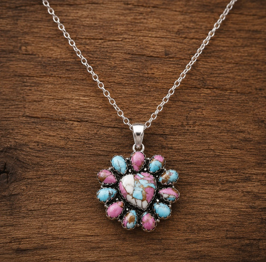 925 Sterling silver authentic cotton candy turquoise heart necklace