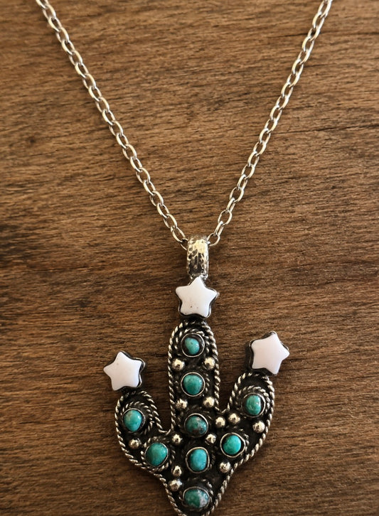Cactus sterling silver charm necklace