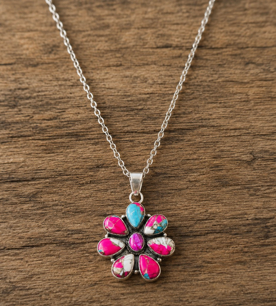 Cotton candy turquoise sterling silver necklace