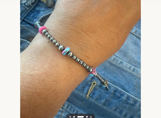 Cotton candy Navajo pearl  sterling silver stretch bracelet