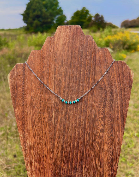 Genuine turquoise and sterling silver Navajo pearl style bar necklace  pre-order
