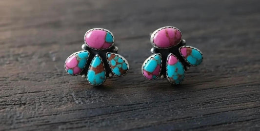 Cotton candy turquoise stud earrings 925 sterling silver ￼