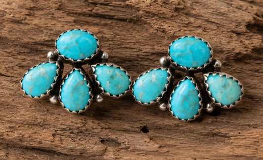Mohave turquoise cluster 925 sterling silver earrings