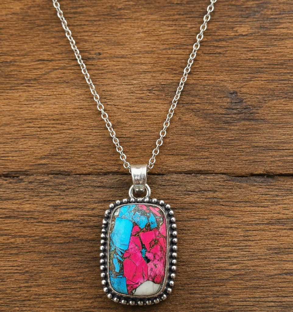 Rectangle cotton candy sterling silver necklace