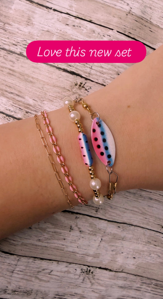 Cotton candy kastmaster and rooster tail lure bracelet set