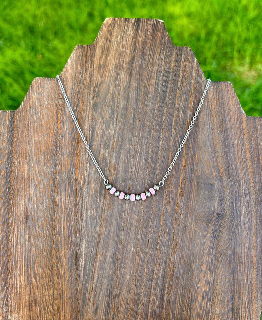 Pink conch bar necklace sterling silver and Navajo style pearls pre-order