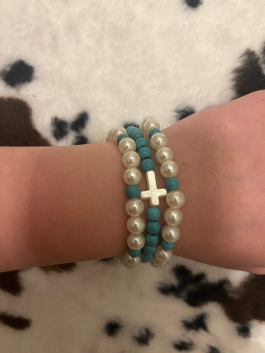 Teal bracelet stack