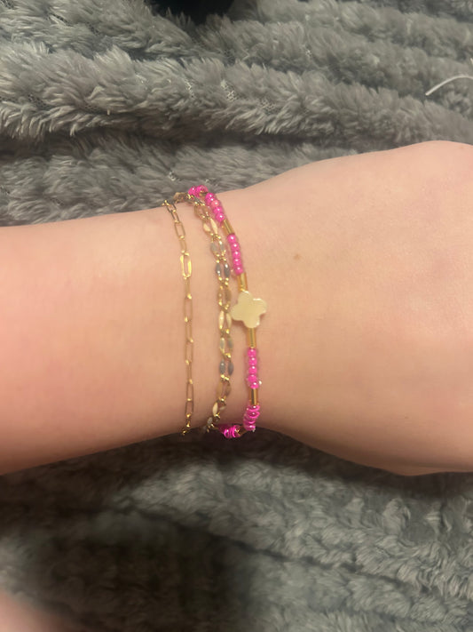 Golden pink clover bracelet