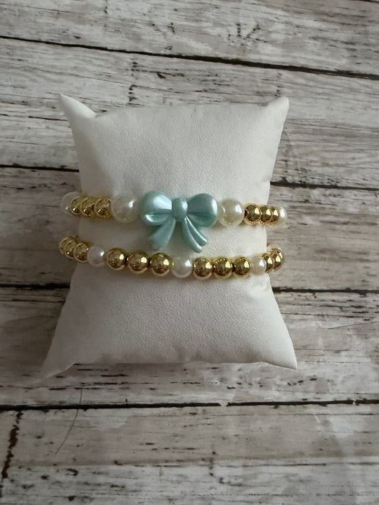 Blue bow non tarnish set