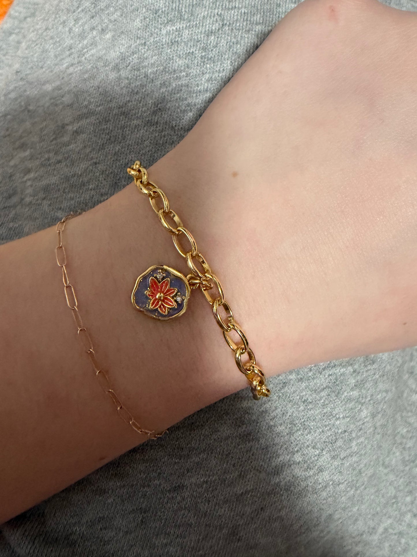 Red flower non tarnish chain bracelet