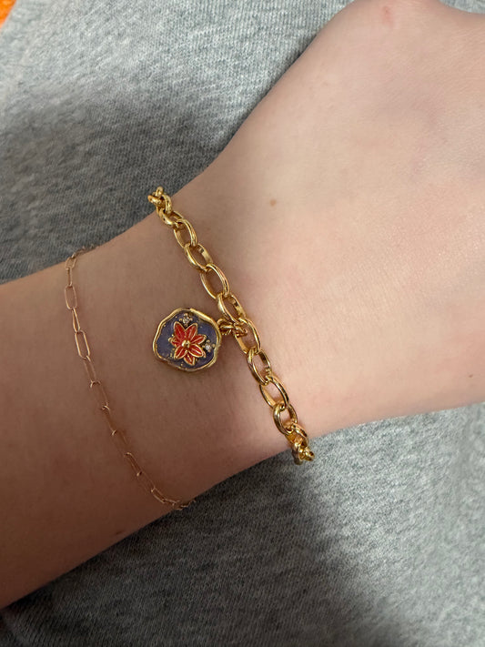 Red flower non tarnish chain bracelet