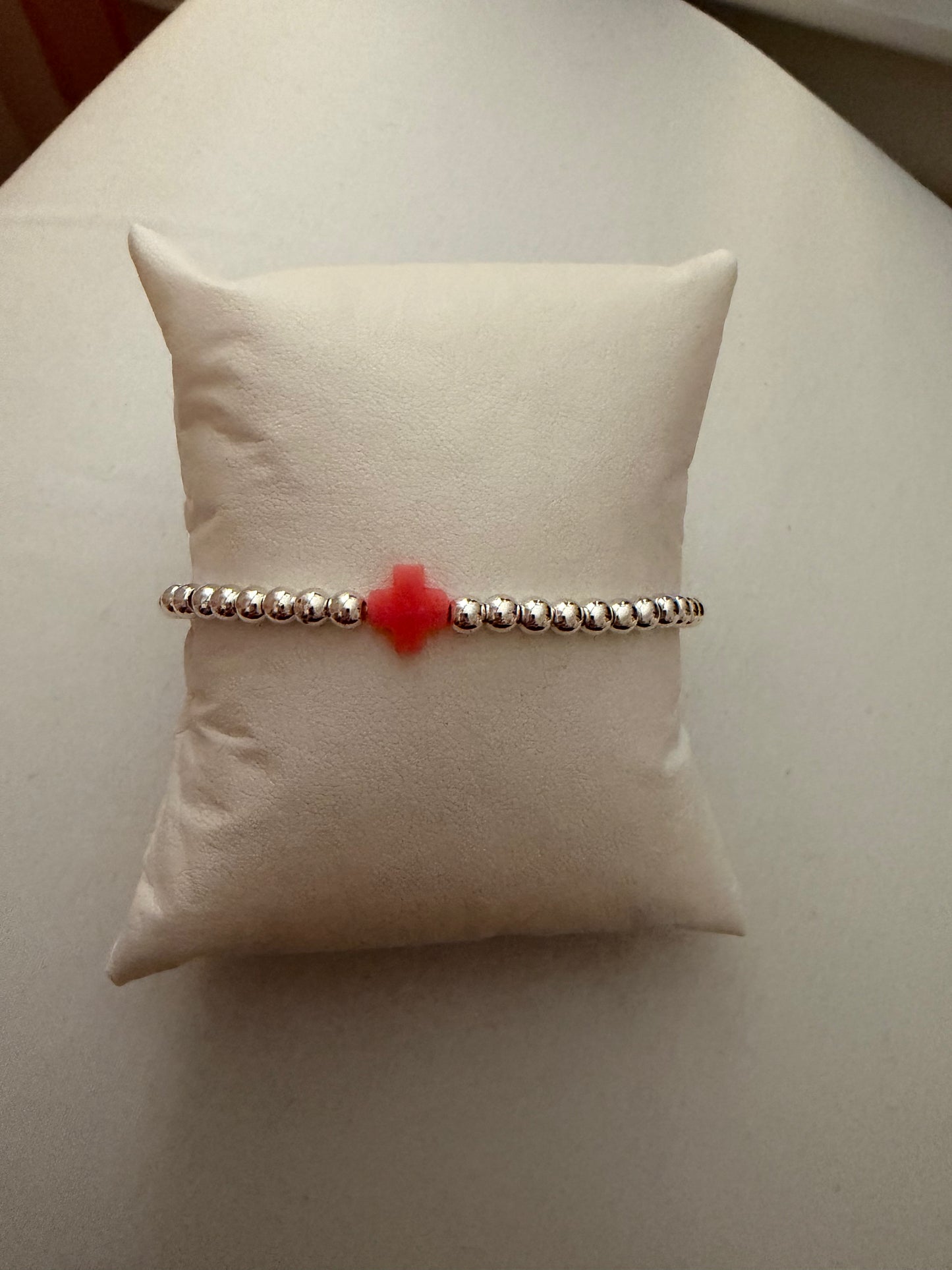 Pink Easter cross silver filled single non tarnish bracelet
