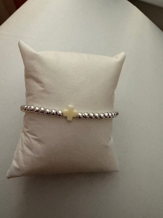 Cream white easter cross silver filled single bracelet non tarnish