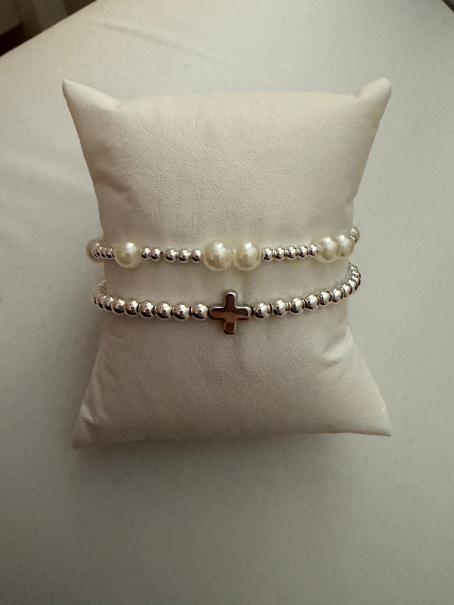 Silver Easter cross and pearl silver filled set