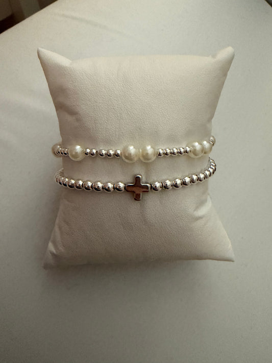 Silver Easter cross and pearl silver filled set