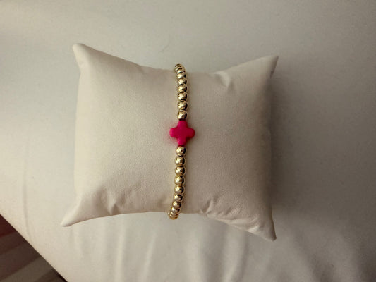 Hot pink easter cross gold filled single non tarnish bracelet