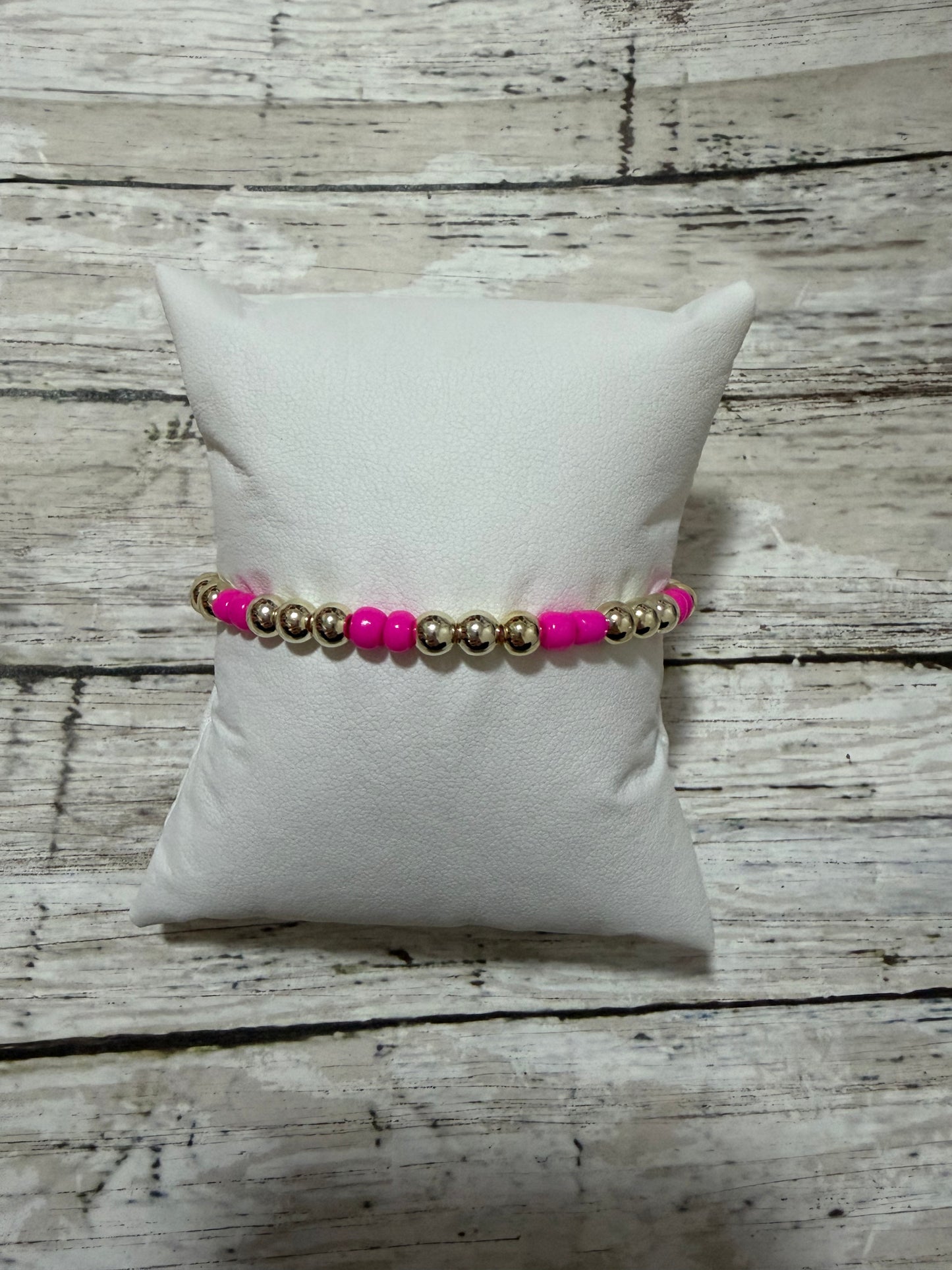 Hot pink and gold bracelet in gold filled non tarnish