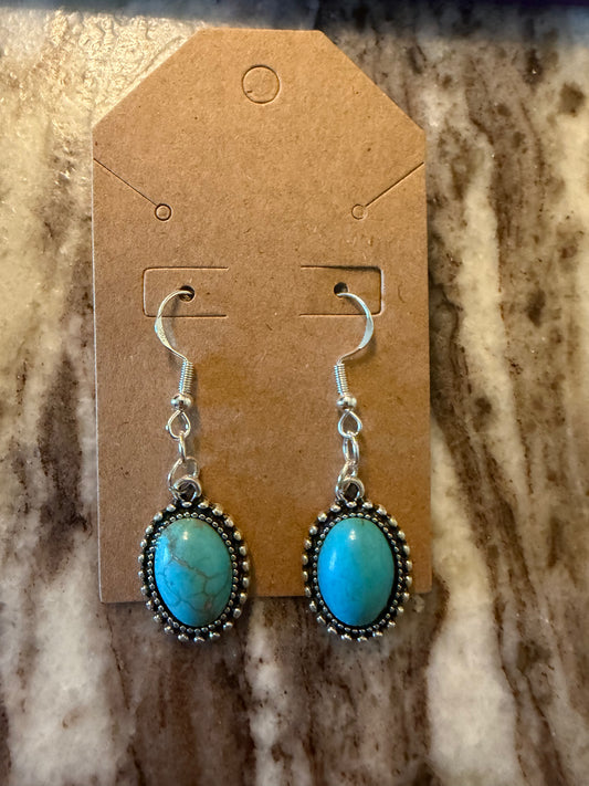 Turquoise oval wrap sterling silver earrings