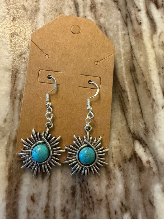 Turquoise silver sun earrings sterling silver