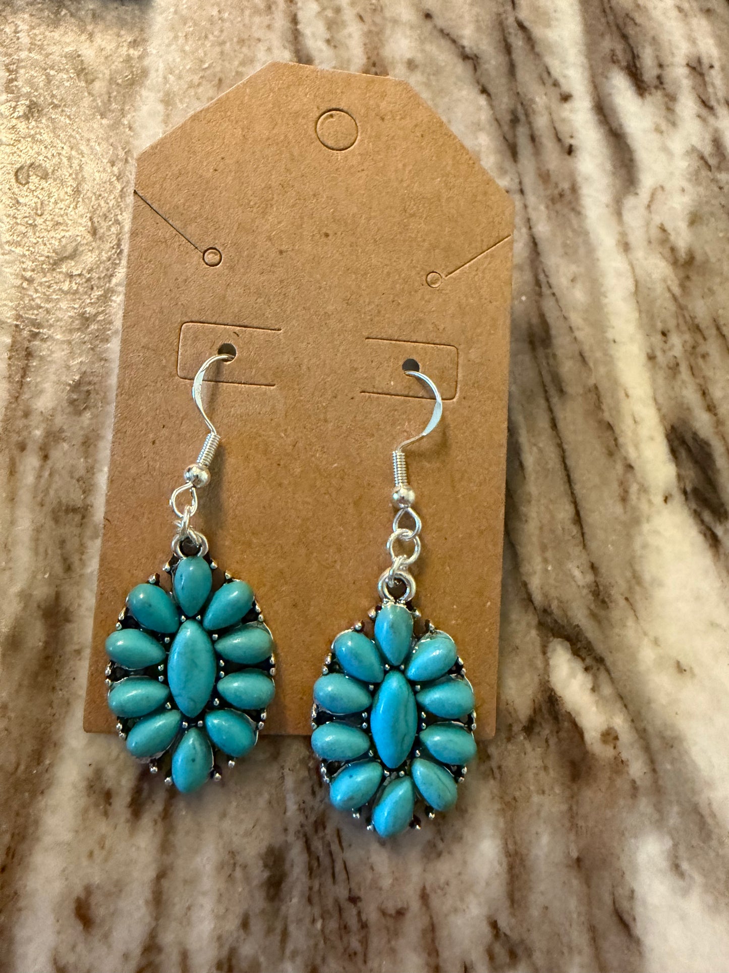 Turquoise oval flower sterling silver earrings