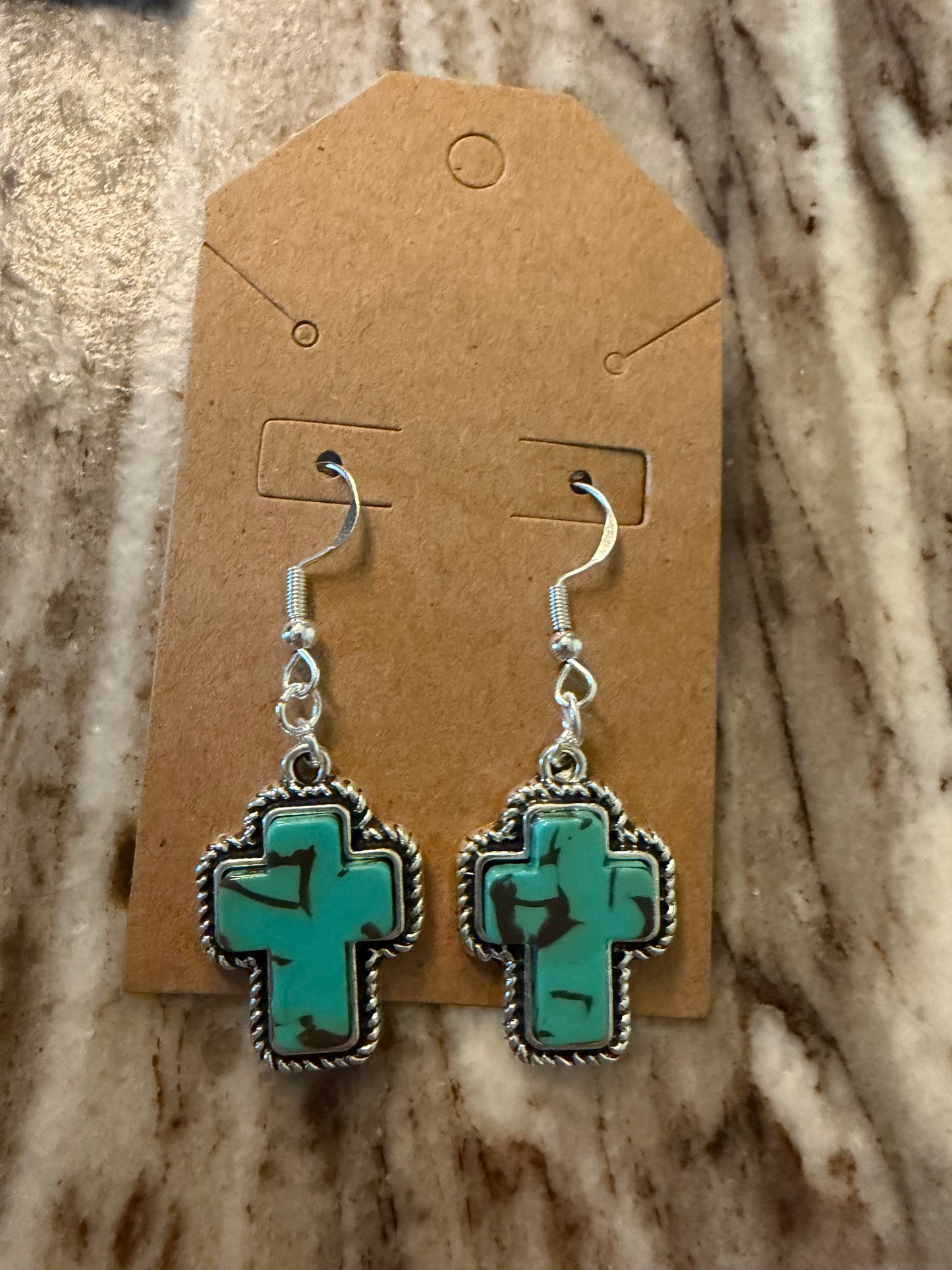 Turquoise Cross sterling silver earrings￼