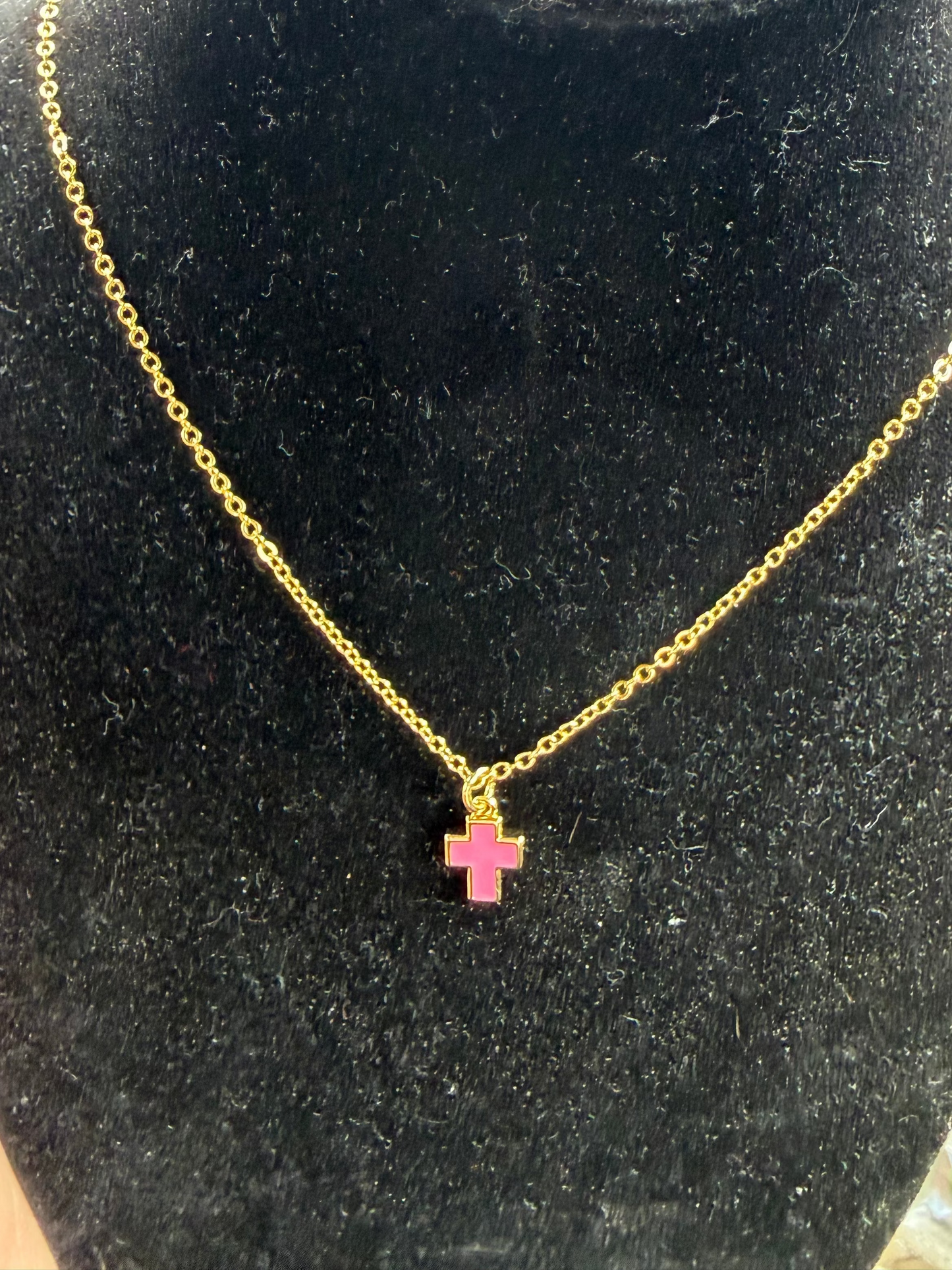 Pink mini cross necklace non tarnish