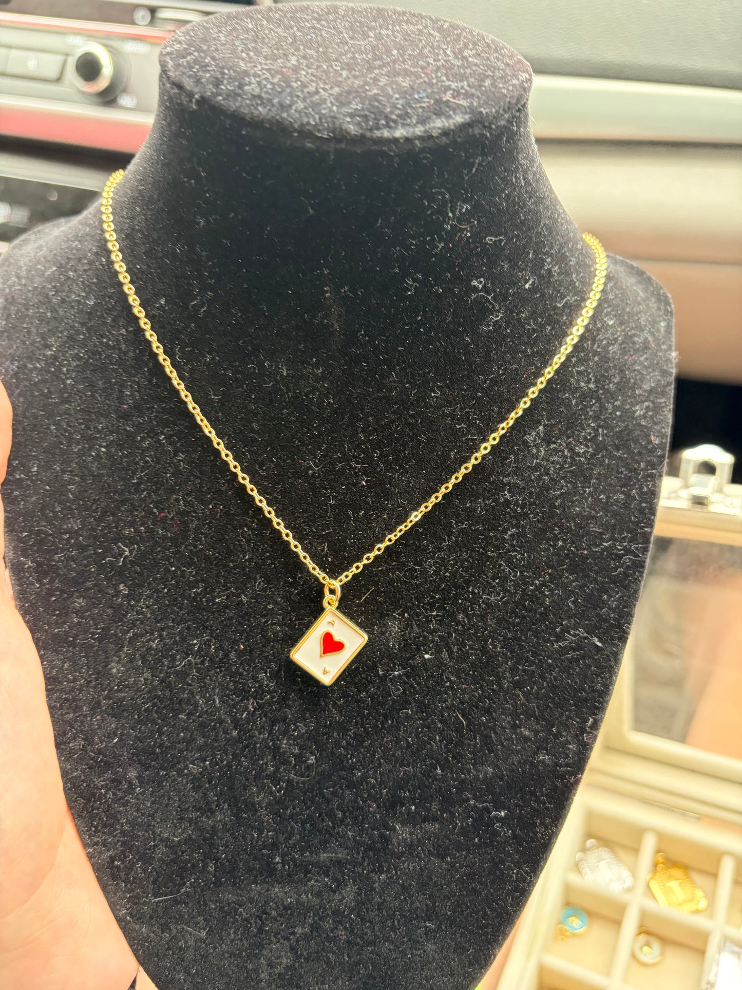 Non tarnish ace of hearts necklace in gold