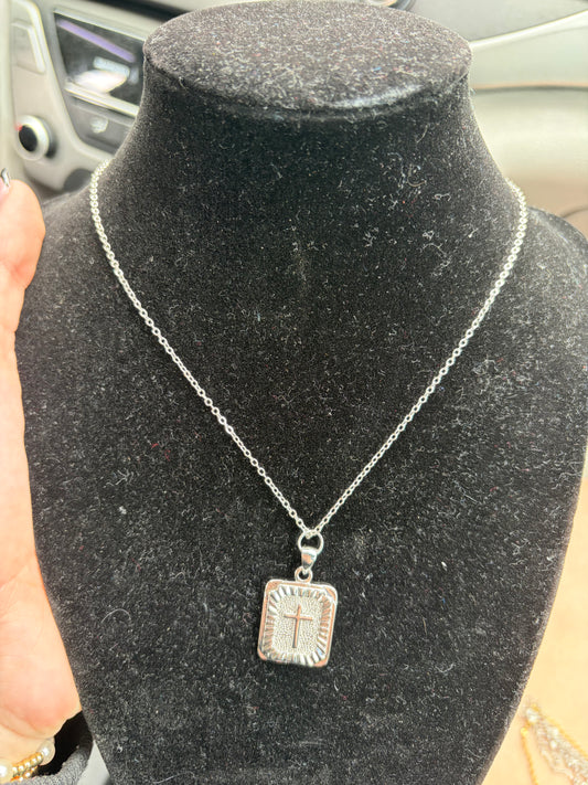 Silver cross non tarnish necklace