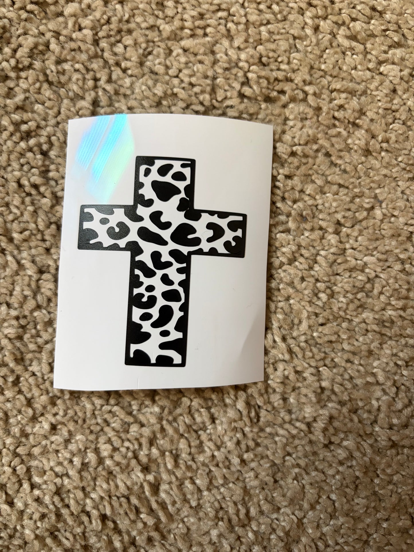 Leopard print cross decal size small