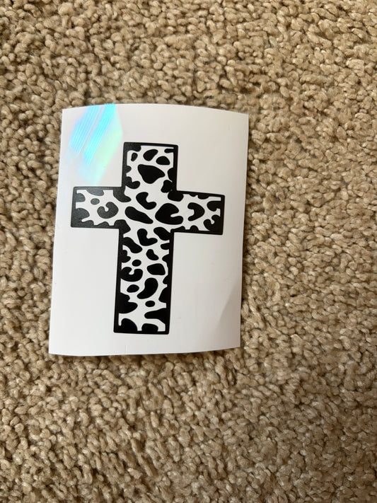 Leopard print cross decal size small