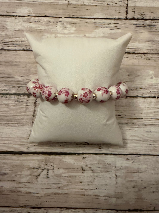Pink floral gold filled non tarnish bracelet