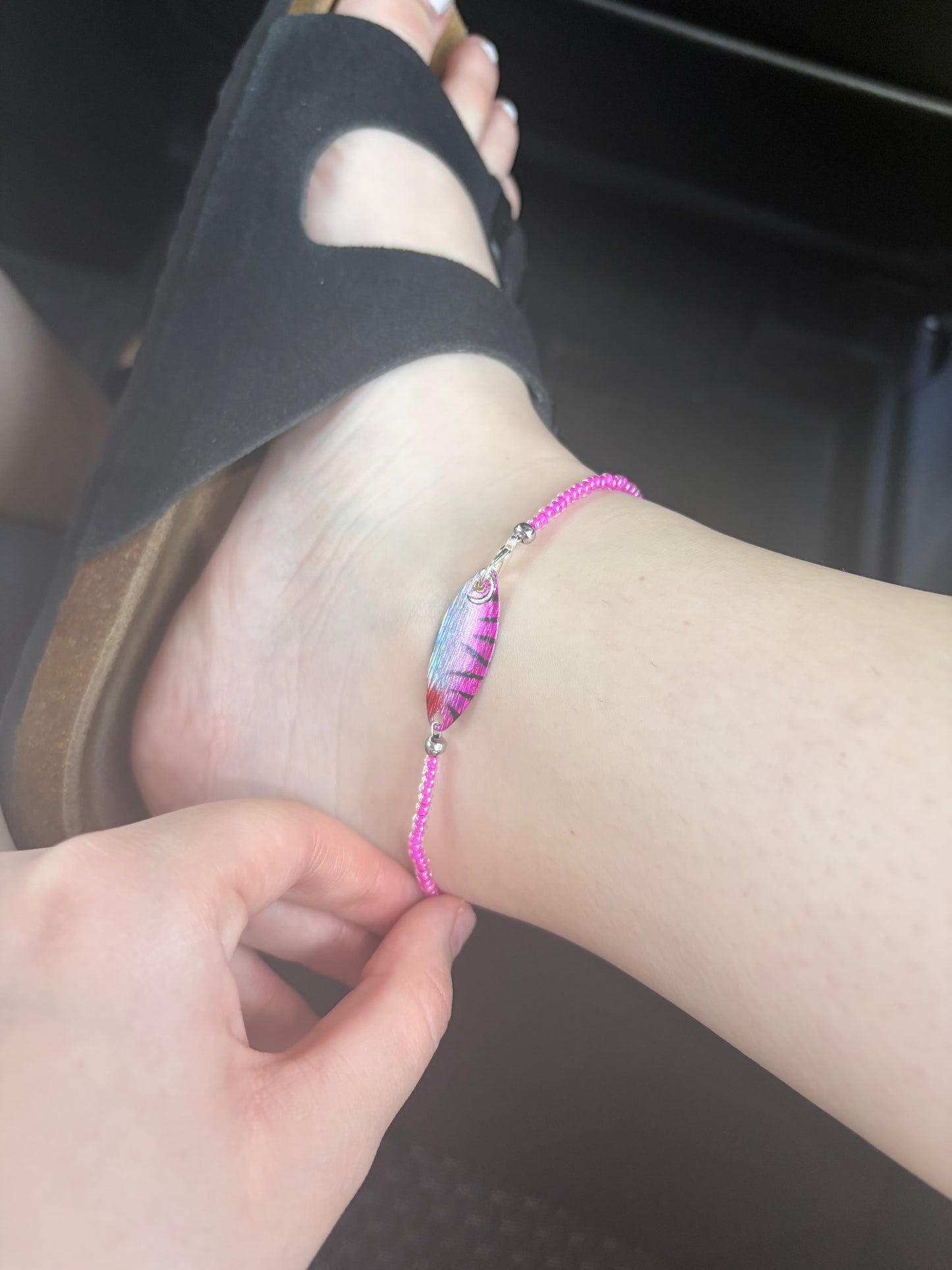 Pink lure anklet