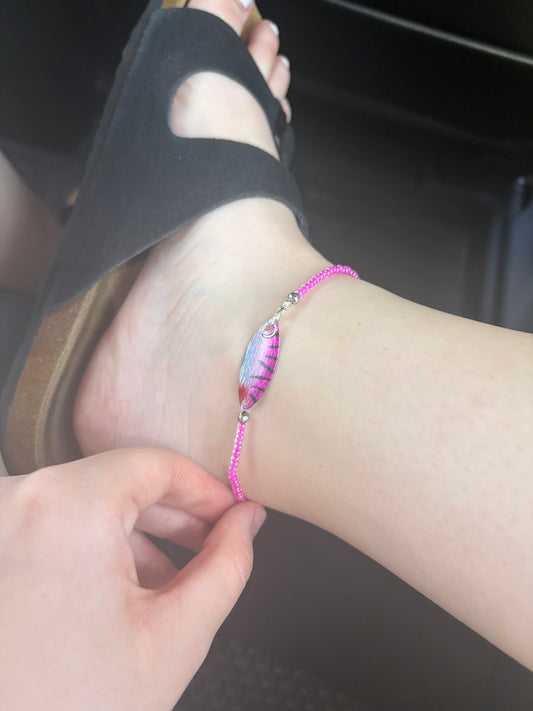 Pink lure anklet