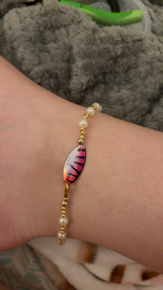 Pink lure gold non tarnish beaded anklet