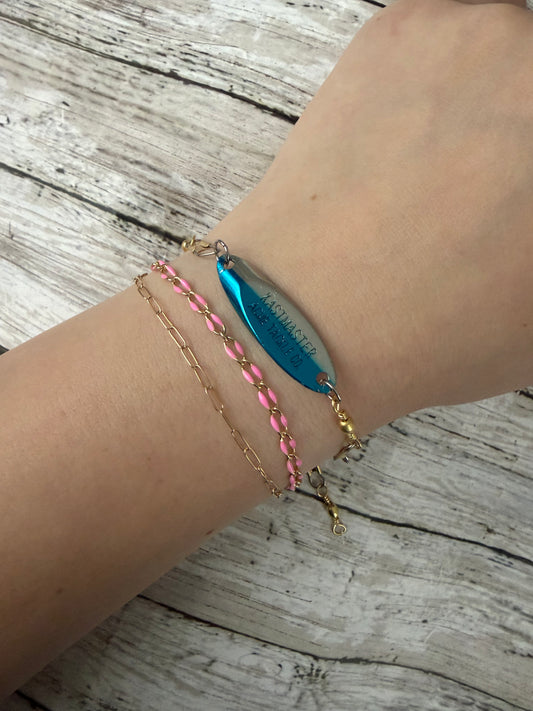 Blue and silver kastmaster lure swivel bracelet