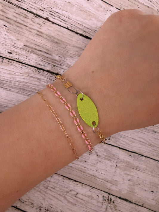Rooster tail lure neon and gold swivel adjustable bracelet