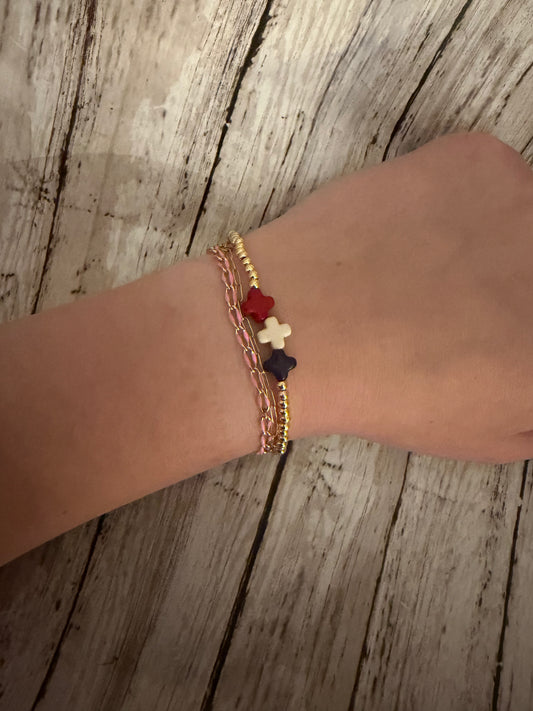 Red white and blue 4th of July bracelet non tarnish