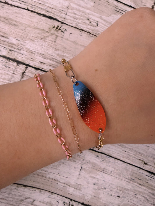 Orange black and blue gold swivel adjustable bracelet