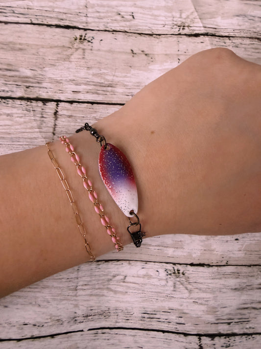 Red white and blue lure black swivel adjustable bracelet